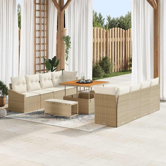 Conjunto de Sofá de Jardim com almofada 11 pcs Bege e Creme