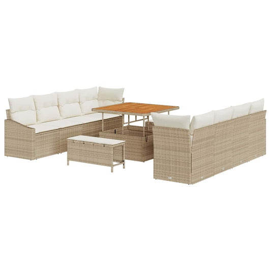 Conjunto de Sofá de Jardim com almofada 11 pcs Bege e Creme