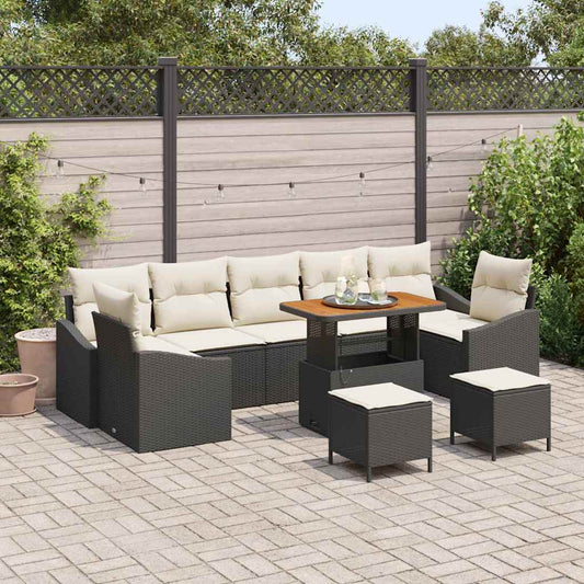 Conjunto de Sofá de Jardim 10 pcs Preto e Creme 90 x 55 x 71 cm
