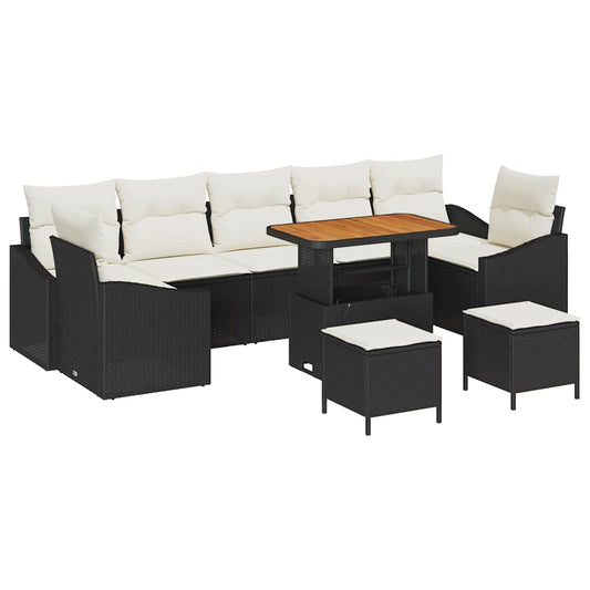 Conjunto de Sofá de Jardim 10 pcs Preto e Creme 90 x 55 x 71 cm