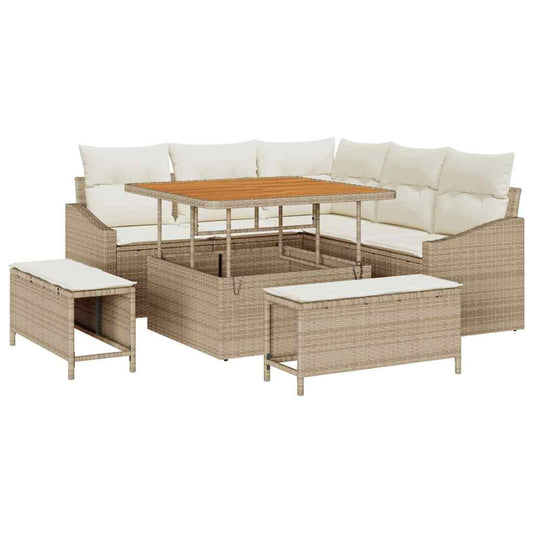 Conjunto de Sofá de Jardim com almofada 8 pcs Bege e Creme