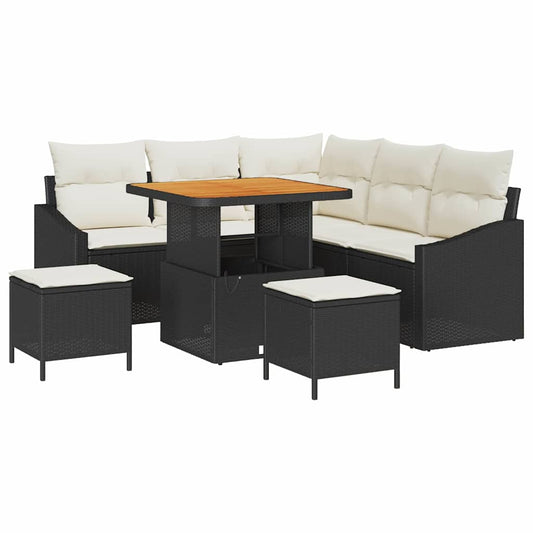 Conjunto de Sofá de Jardim 8 pcs Preto e Creme 80 x 80 x 71 cm