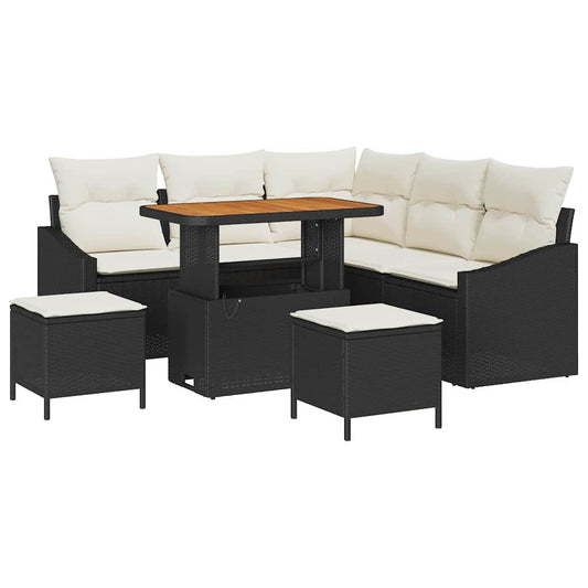 Conjunto de Sofá de Jardim 8 pcs Preto e Creme 90 x 55 x 71 cm