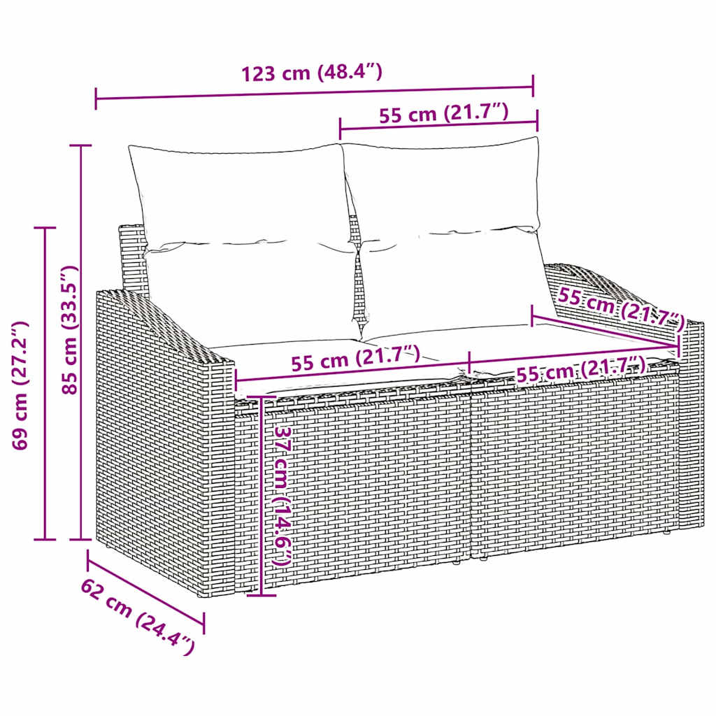 Conjunto de Sofá de Jardim 8 pcs Preto e Creme 90 x 55 x 71 cm
