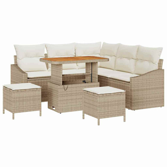 Conjunto de Sofá de Jardim 8 pcs Bege e Creme 90 x 55 x 71 cm