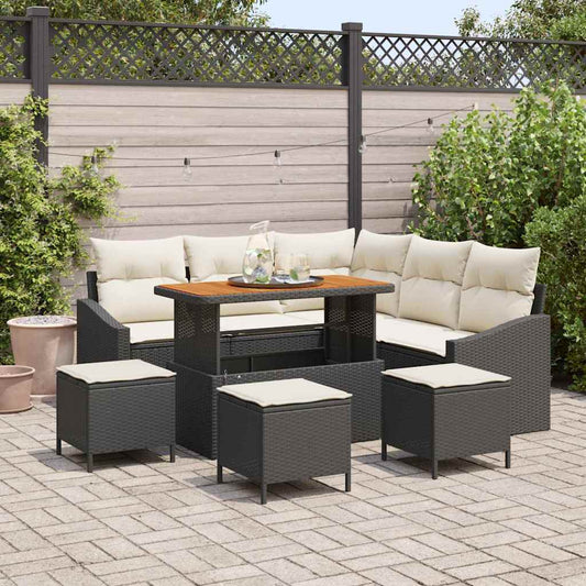 Conjunto de Sofá de Jardim 9 pcs Preto e Creme 110 x 55 x 71 cm