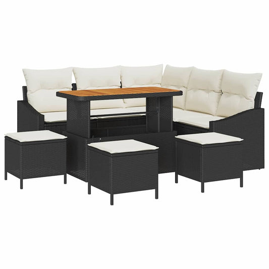 Conjunto de Sofá de Jardim 9 pcs Preto e Creme 110 x 55 x 71 cm