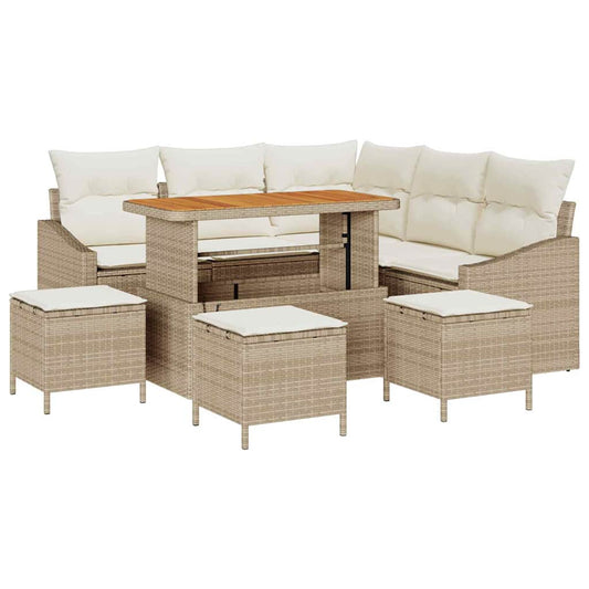 Conjunto de Sofá de Jardim 9 pcs Bege e Creme 110 x 55 x 71 cm
