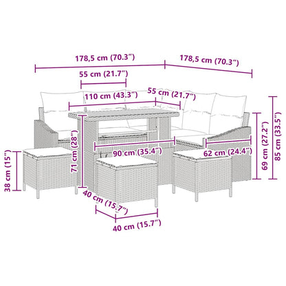 Conjunto de Sofá de Jardim 9 pcs Bege e Creme 110 x 55 x 71 cm