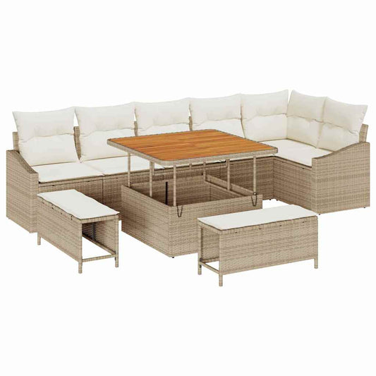 Conjunto de Sofá de Jardim 9 pcs Bege e Creme 100 x 100 x 71 cm