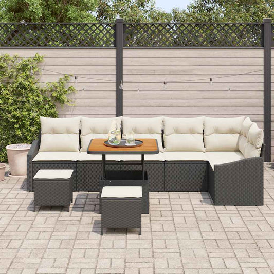 Conjunto de Sofá de Jardim 9 pcs Preto e Creme 80 x 80 x 71 cm