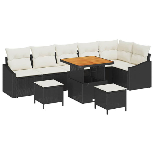 Conjunto de Sofá de Jardim 9 pcs Preto e Creme 80 x 80 x 71 cm