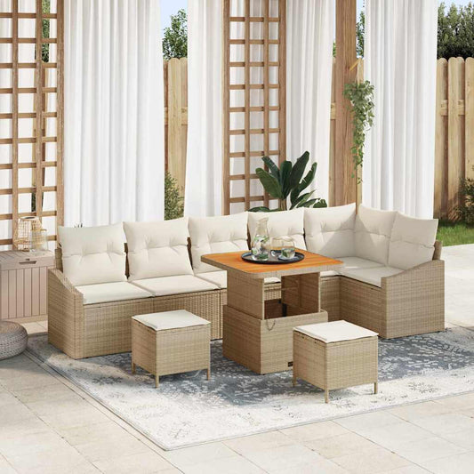 Conjunto de Sofá de Jardim 9 pcs Bege e Creme 80 x 80 x 71 cm