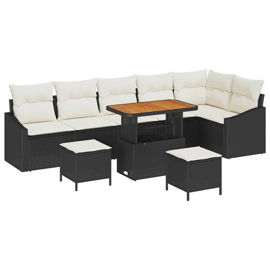 Conjunto de Sofá de Jardim 9 pcs Preto e Creme 90 x 55 x 71 cm