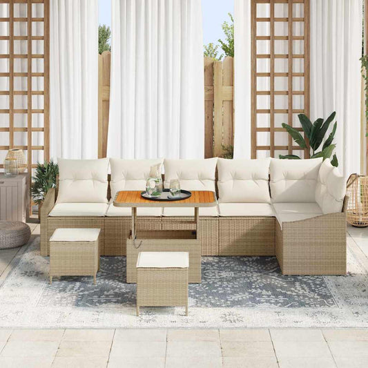 Conjunto de Sofá de Jardim 9 pcs Bege e Creme 90 x 55 x 71 cm