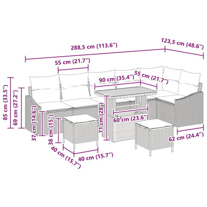 Conjunto de Sofá de Jardim 9 pcs Bege e Creme 90 x 55 x 71 cm
