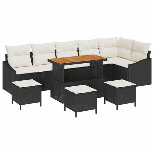 Conjunto de Sofá de Jardim com almofada 10 pcs Preto e Creme