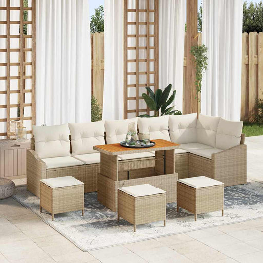 Conjunto de Sofá de Jardim 10 pcs Bege e Creme 110 x 55 x 71 cm