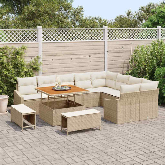 Conjunto de Sofá de Jardim com almofada 12 pcs Bege e Creme