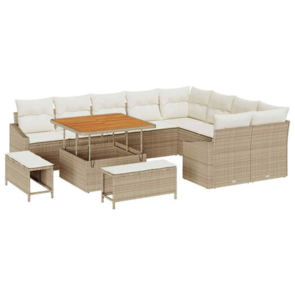 Conjunto de Sofá de Jardim com almofada 12 pcs Bege e Creme