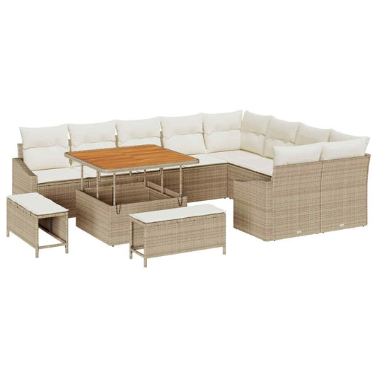 Conjunto de Sofá de Jardim com almofada 12 pcs Bege e Creme