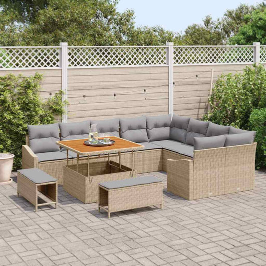 Conjunto de Sofá de Jardim 12 pcs Bege e Cinza Claro