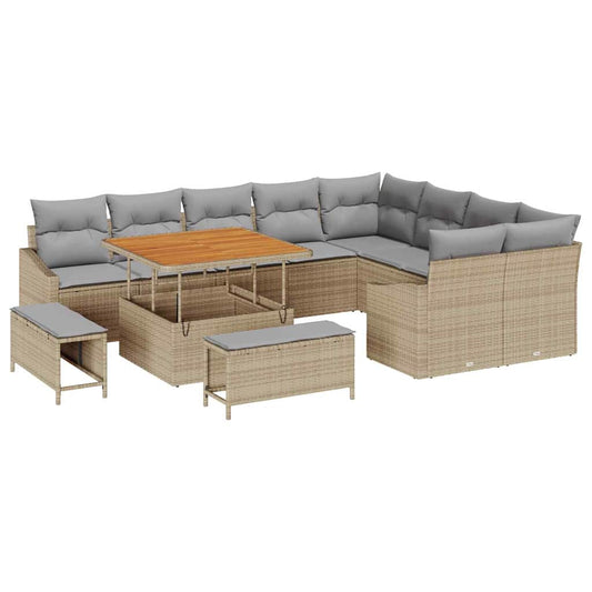 Conjunto de Sofá de Jardim 12 pcs Bege e Cinza Claro
