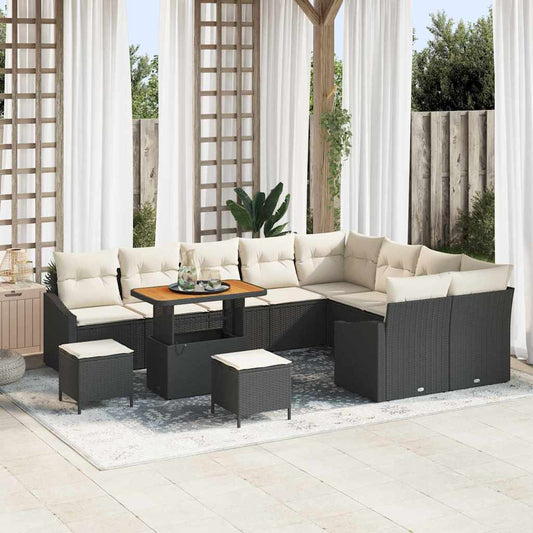 Conjunto de Sofá de Jardim 12 pcs Preto e Creme 90 x 55 x 71 cm