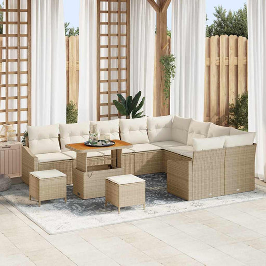 Conjunto de Sofá de Jardim 12 pcs Bege e Creme 90 x 55 x 71 cm