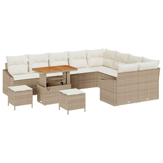 Conjunto de Sofá de Jardim 12 pcs Bege e Creme 90 x 55 x 71 cm