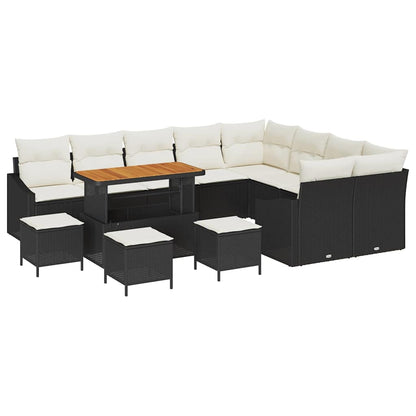 Conjunto de Sofá de Jardim com almofada 13 pcs Preto e Creme