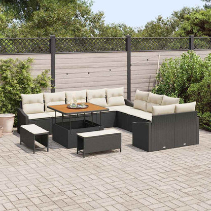 Conjunto de Sofá de Jardim com almofada 13 pcs Preto e Creme