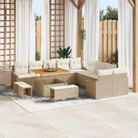 Conjunto de Sofá de Jardim com almofada 13 pcs Bege e Creme