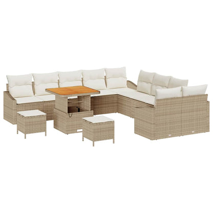 Conjunto de Sofá de Jardim com almofada 13 pcs Bege e Creme