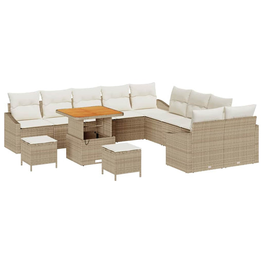 Conjunto de Sofá de Jardim com almofada 13 pcs Bege e Creme