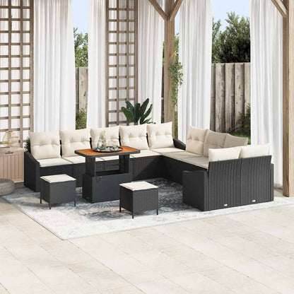 Conjunto de Sofá de Jardim com almofada 13 pcs Preto e Creme