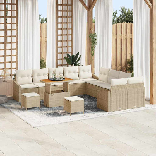 Conjunto de Sofá de Jardim com almofada 13 pcs Bege e Creme