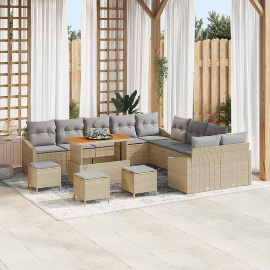 Conjunto de Sofá de Jardim 13 pcs Bege e Cinza Claro