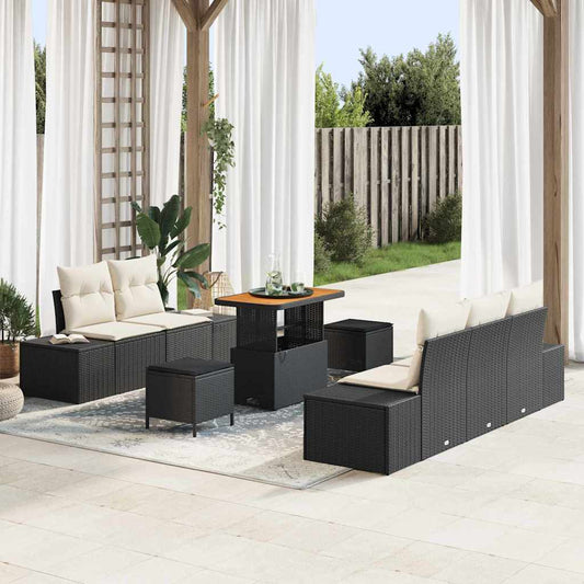 Conjunto de Sofá de Jardim 8 pcs Preto e Creme 90 x 55 x 71 cm