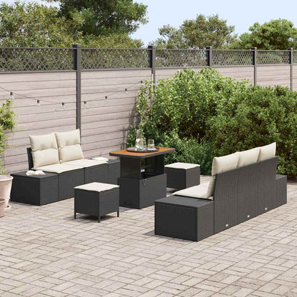 Conjunto de Sofá de Jardim 8 pcs Preto e Creme 90 x 55 x 71 cm