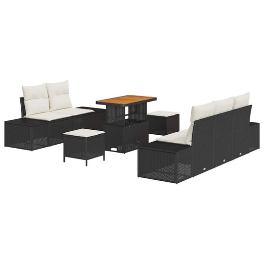 Conjunto de Sofá de Jardim 8 pcs Preto e Creme 90 x 55 x 71 cm