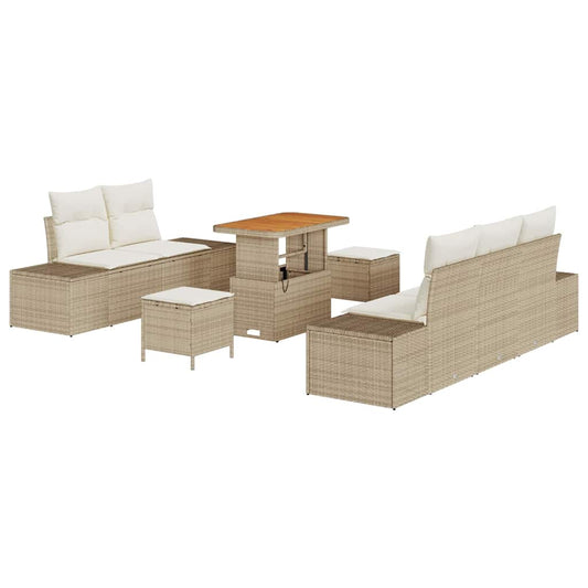 Conjunto de Sofá de Jardim 8 pcs Bege e Creme 90 x 55 x 71 cm
