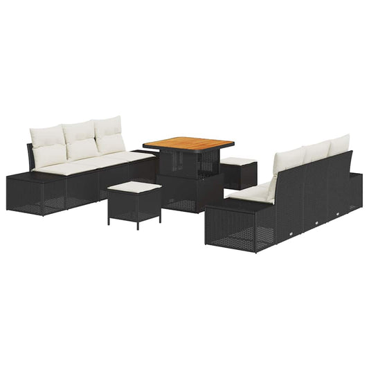 Conjunto de Sofá de Jardim 9 pcs Preto e Creme 80 x 80 x 71 cm