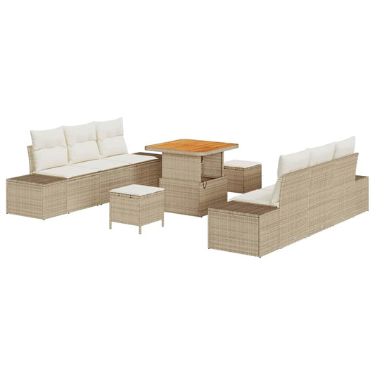 Conjunto de Sofá de Jardim 9 pcs Bege e Creme 80 x 80 x 71 cm