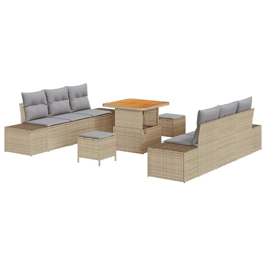 Conjunto de Sofá de Jardim 9 pcs Bege e Cinza Claro