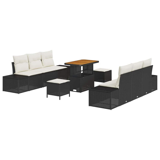 Conjunto de Sofá de Jardim 9 pcs Preto e Creme 90 x 55 x 71 cm