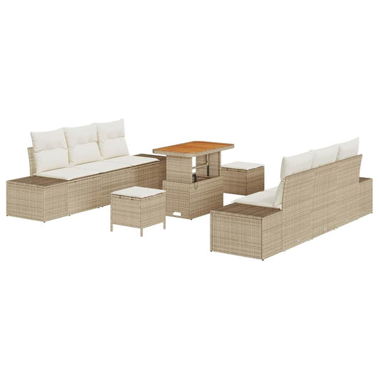 Conjunto de Sofá de Jardim 9 pcs Bege e Creme 90 x 55 x 71 cm