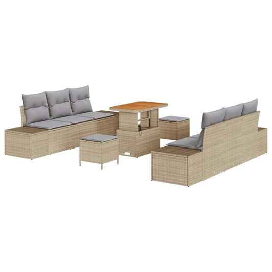 Conjunto de Sofá de Jardim 9 pcs Bege e Cinza Claro