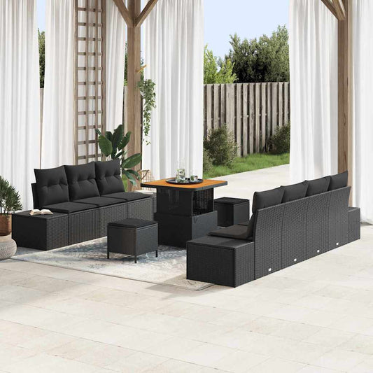 Conjunto de Sofá de Jardim com almofada 10 pcs Preto