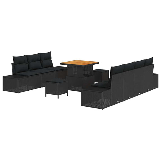Conjunto de Sofá de Jardim com almofada 10 pcs Preto